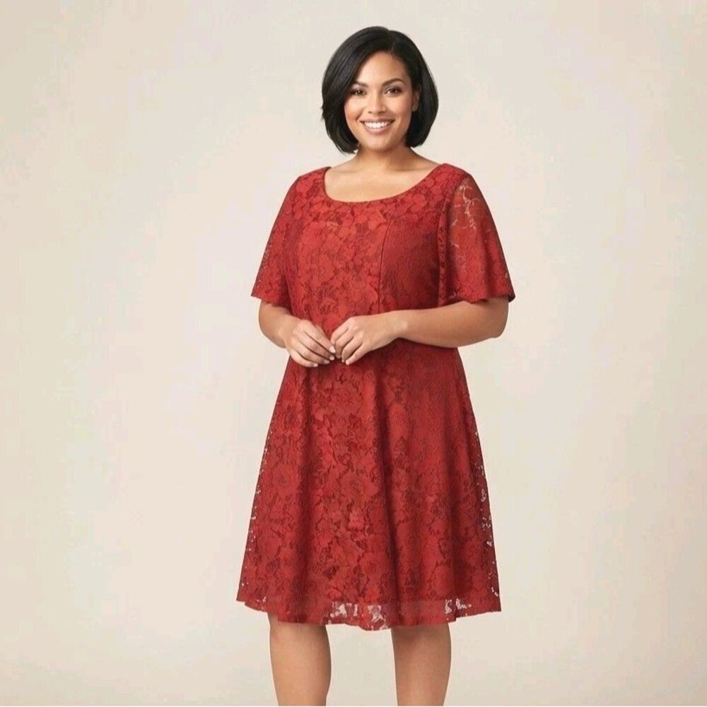 NWT Danny & Nicole Paprika Red Lace Overlay Sheath Dress Plus Sz 20 Feminine